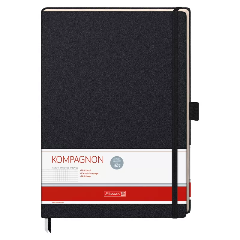 Caderno BRUNNEN KOMPAGNON A4 quadriculado preto 96 folhas