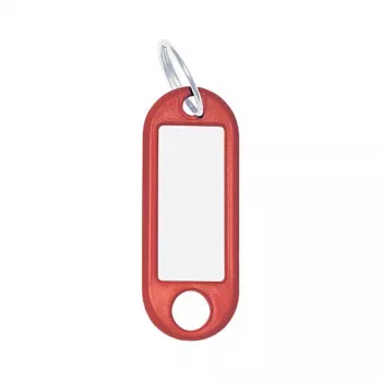WEDO Anel para chaves com etiqueta, diâmetro: 18 mm, plástico vermelho, com inserção branca substituível para escrever (262 101802)