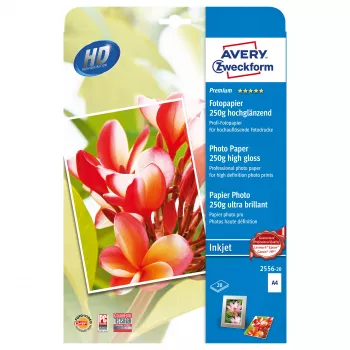 Papel fotográfico brilhante premium Avery Zweckform - brilhante - branco - A4 (210 x 297 mm) - 25 folhas