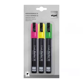 Conjunto de marcadores de giz líquido SIGEL à base de água apagáveis Rosa Verde Amarelo pack de 3