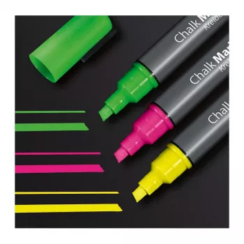 Conjunto de marcadores de giz líquido SIGEL à base de água apagáveis Rosa Verde Amarelo pack de 3