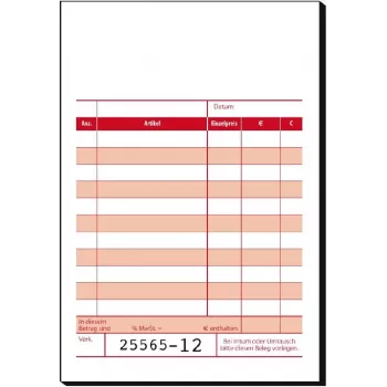 Bloco de recibos SIGEL KC621 com folha de adição, A6 horizontal, 50 formulários, numeração sequencial, branco