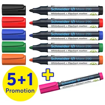 Schneider Maxx 290 Conjunto de marcadores para quadro branco e flipchart, 6 unid., várias cores, 2,0 - 3,0 mm