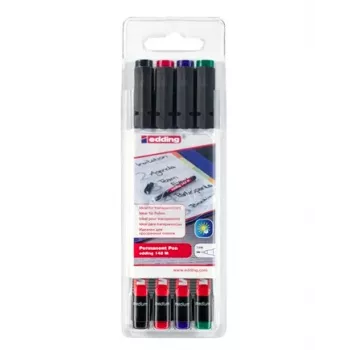 EDDING 142 M Conjunto de marcadores OHP - preto, azul, verde, vermelho - ponta redonda - média - 1 mm - tinta à base de álcool - para acetato, vidro, plástico