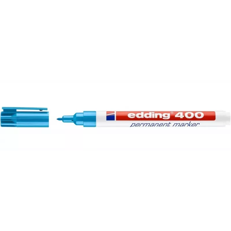 Marcador permanente EDDING 400 - azul-claro - ponta redonda - 1 mm - plástico - cartão, vidro, couro, metal, plástico, madeira