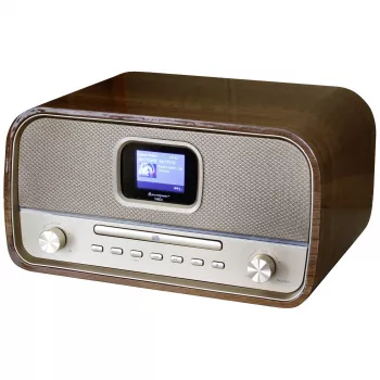 Soundmaster DAB970BR1 Rádio de mesa DAB+, FM, AUX, Bluetooth, CD, USB, função de carregamento de bateria, castanho