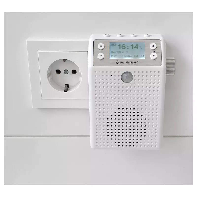 Soundmaster DAB60WE Rádio de tomada DAB+, FM, Bluetooth, função mãos-livres USB, resistente a salpicos, branco