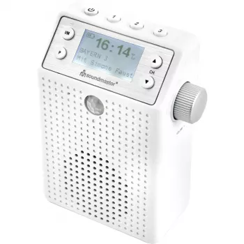 Soundmaster DAB60WE Rádio de tomada DAB+, FM, Bluetooth, função mãos-livres USB, resistente a salpicos, branco