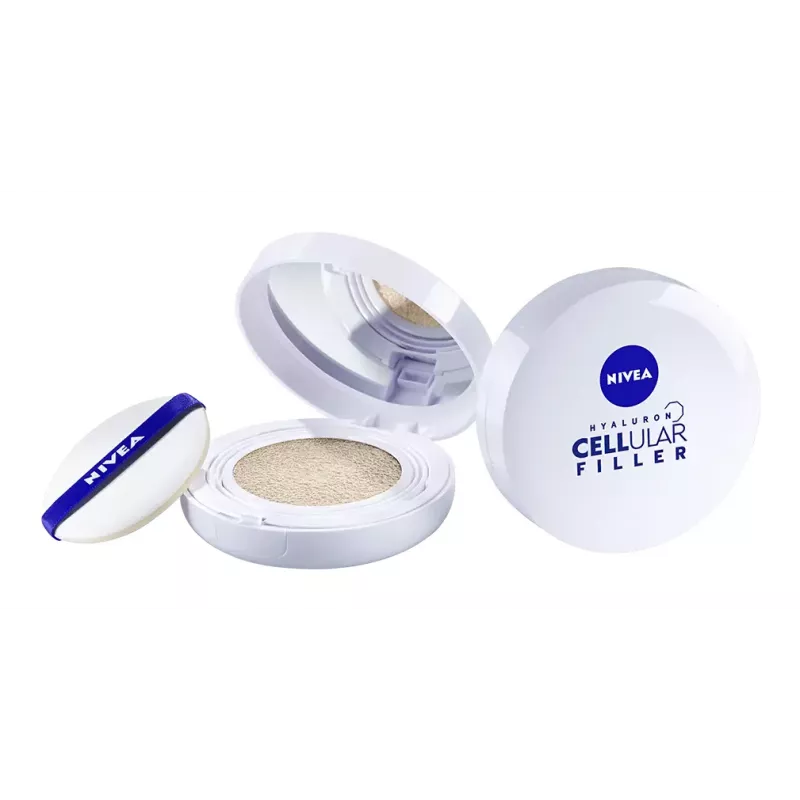 NIVEA 3in1 Cushion Foundation com ácido hialurónico, claro, 15 ml