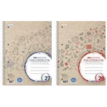 Bloco de apontamentos Landré College reciclado DIN A4 quadriculado 80 folhas vermelho com margem à esquerda e à direita papel 100% reciclado - 1 unid. (400146724)