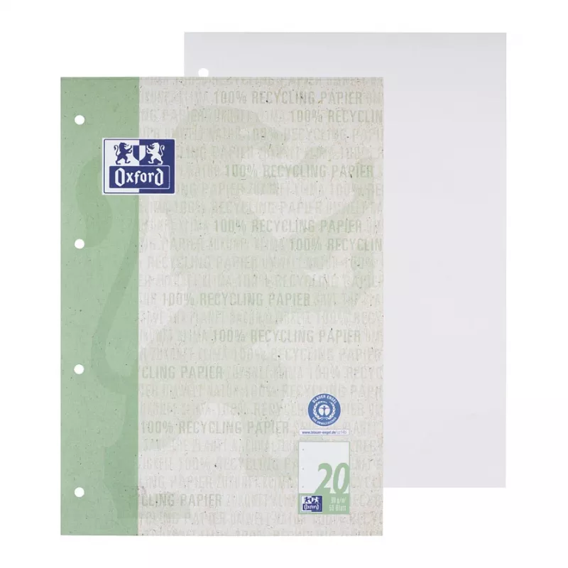 Bloco escolar Oxford reciclado DIN A4 50 folhas pauta 20 colado no topo em branco 4 furos - A4
