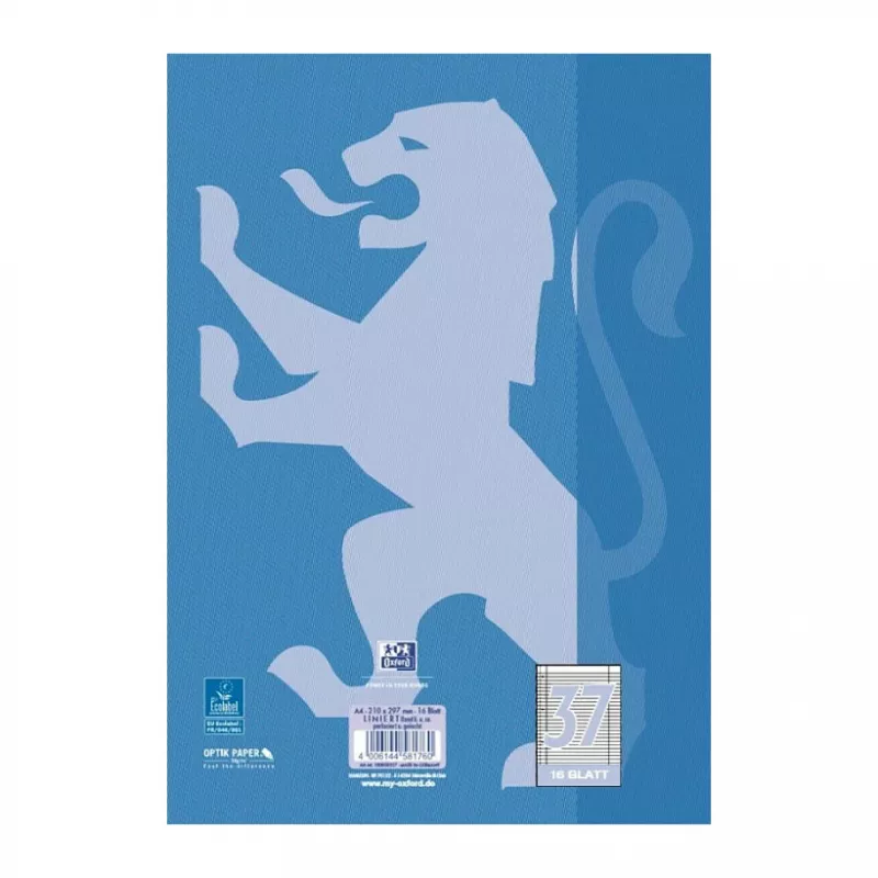 Caderno escolar Oxford Lineatur 37 pautado DIN A4 com margem interior e exterior 16 folhas