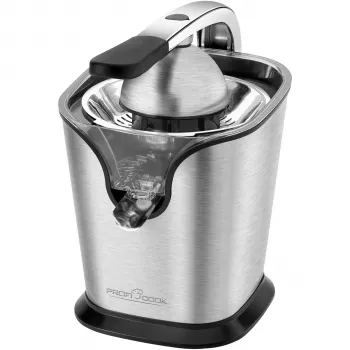 Espremedor de citrinos PROFI COOK PC-ZP 1154, 160 W, Aço inoxidável, 500 ml, 2 cones, funcionamento por alavanca, Preto/Prateado