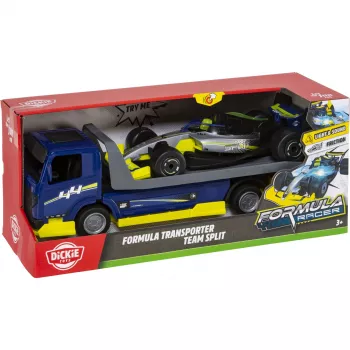 Transportador de automóveis Dickie Formula Transporter Team Split 203766000 com 2 carros die-cast
