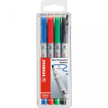 STABILO OHPen - 4 unid. - preto - azul - verde - vermelho - redondo - médio - 1 mm - tinta à base de água