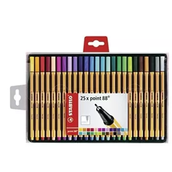 STABILO point 88 conjunto de fineliners - 30 cores mistas - 0,4 mm - ponta de feltro revestida a metal - tinta à base de água - corpo hexagonal - tampa ventilada - estojo de cartão