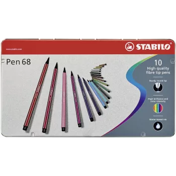 STABILO Pen 68 marcador de fibra - 1 mm - 10 cores sortidas