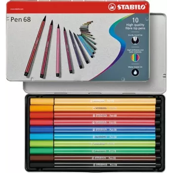 STABILO Pen 68 marcador de fibra - 1 mm - 10 cores sortidas