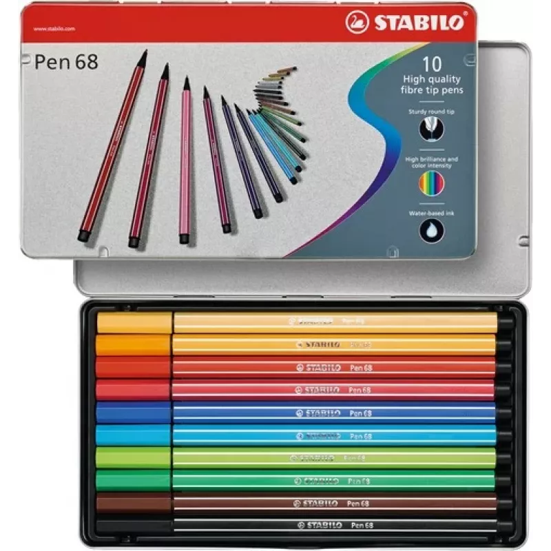 STABILO Pen 68 marcador de fibra - 1 mm - 10 cores sortidas