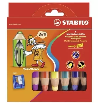 STABILO woody 3 in 1 Multi pack de 6 - cores sortidas