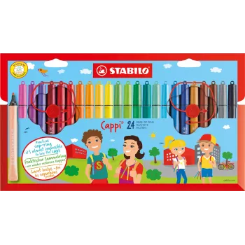 Marcadores STABILO Cappi - 24 cores vivas - ponta redonda 1 mm - tinta lavável