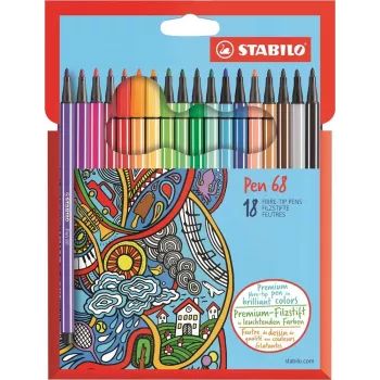 STABILO Pen 68 - fino - 18 cores - sortidas - ponta redonda - 1 mm - sortidas