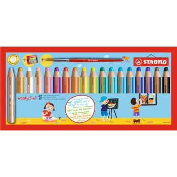 Caneta multiusos STABILO Woody 3 em 1 - macia - cores sortidas - 18 unidades