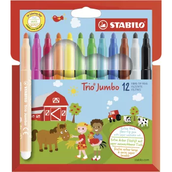 Conjunto de canetas fineliner STABILO 380/12 - 12 cores diferentes (preto, azul, castanho, verde, ciano claro, verde claro, laranja, pêssego, rosa, vermelho, branco, amarelo) - ponta 0,4 mm - tinta à base de água - estojo de plástico