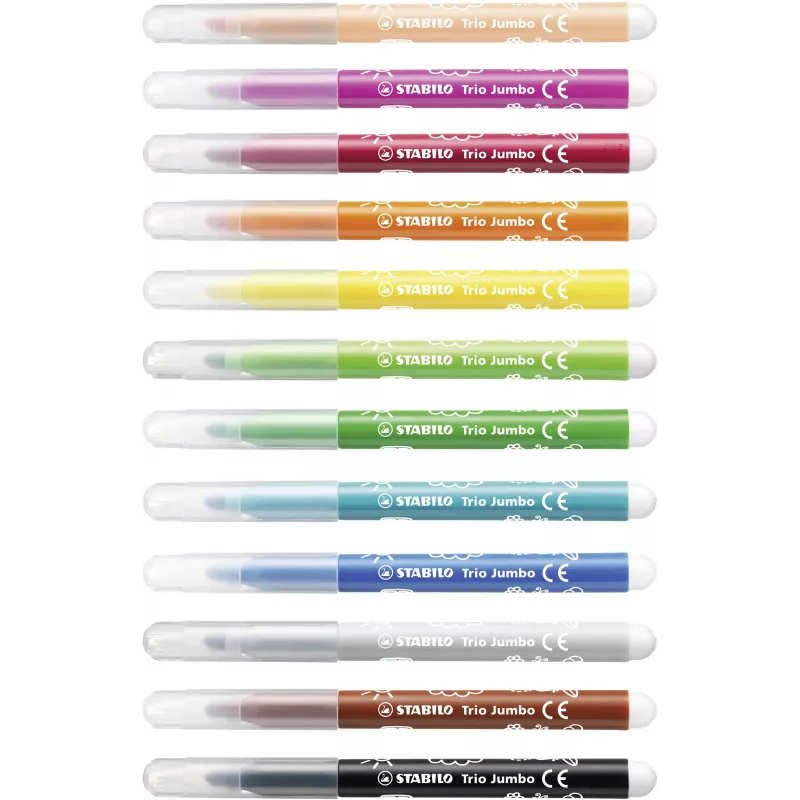Conjunto de canetas fineliner STABILO 380/12 - 12 cores diferentes (preto, azul, castanho, verde, ciano claro, verde claro, laranja, pêssego, rosa, vermelho, branco, amarelo) - ponta 0,4 mm - tinta à base de água - estojo de plástico