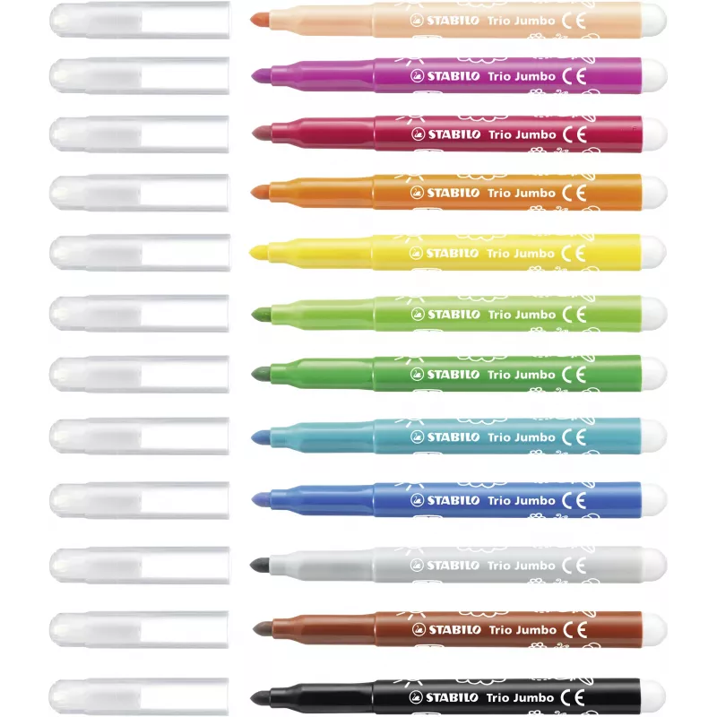 Conjunto de canetas fineliner STABILO 380/12 - 12 cores diferentes (preto, azul, castanho, verde, ciano claro, verde claro, laranja, pêssego, rosa, vermelho, branco, amarelo) - ponta 0,4 mm - tinta à base de água - estojo de plástico