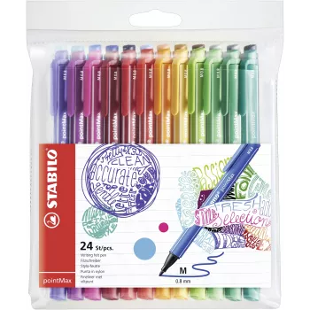 Conjunto de canetas fineliner STABILO pointMax - 24 cores diferentes - ponta de fibra 0,8 mm - tinta à base de água