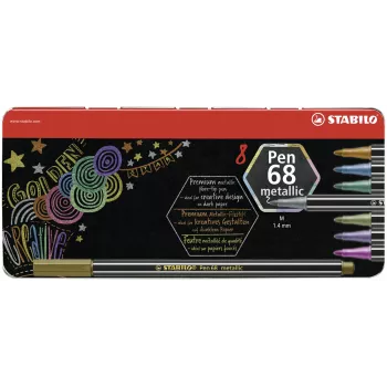 Conjunto de marcadores de fibra STABILO Pen 68 Metallic - média - 8 cores metálicas diferentes - ponta redonda - espessura de traço 1,4 mm