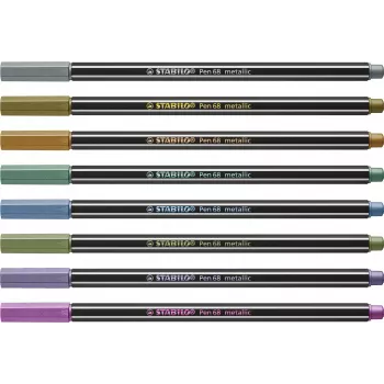 Conjunto de marcadores de fibra STABILO Pen 68 Metallic - média - 8 cores metálicas diferentes - ponta redonda - espessura de traço 1,4 mm