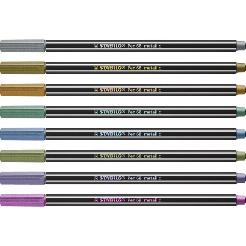Conjunto de marcadores de fibra STABILO Pen 68 Metallic - média - 8 cores metálicas diferentes - ponta redonda - espessura de traço 1,4 mm