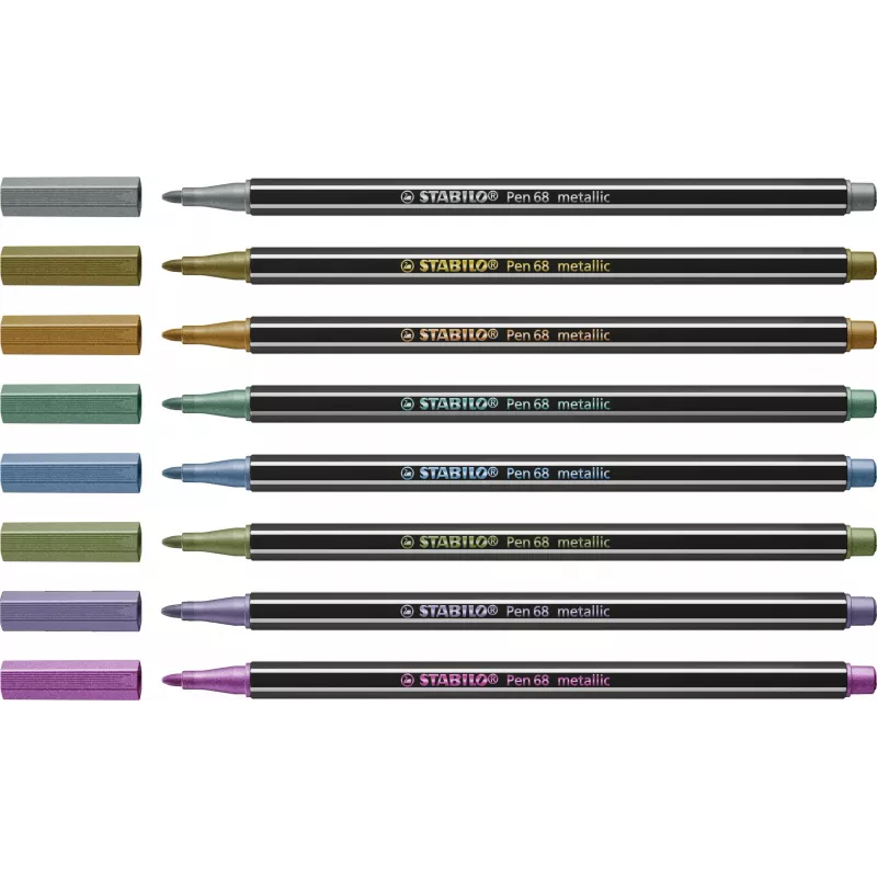 Conjunto de marcadores de fibra STABILO Pen 68 Metallic - média - 8 cores metálicas diferentes - ponta redonda - espessura de traço 1,4 mm