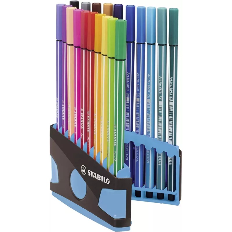 Conjunto de canetas de feltro STABILO Pen 68 - média - 20 cores - sortidas - 1 mm - 24 h sem tampa - tinta à base de água