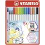 Caneta pincel STABILO Pen 68 Brush - 15 cores - sortidas - tinta à base de água - Alemanha - adultos e crianças