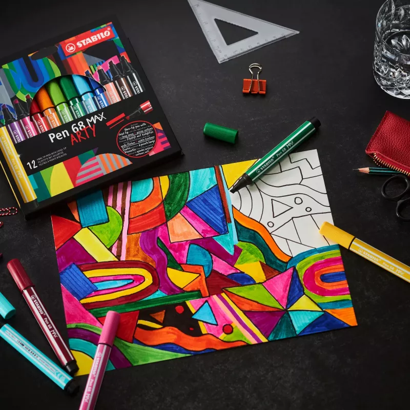 STABILO Pen 68 MAX pack de 4 ARTY marcador de feltro com ponta chanfrada