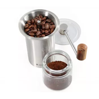 Moinho de café Zassenhaus BARISTA aço inoxidável / vidro moinho manual com mós de cerâmica