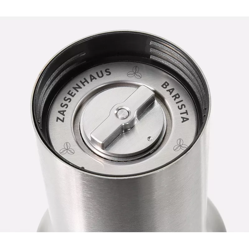 Moinho de café Zassenhaus BARISTA aço inoxidável / vidro moinho manual com mós de cerâmica