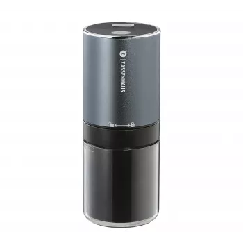 Moinho de café USB Zassenhaus Mini Master, mós cónicas de cerâmica, recarregável, preto/prateado