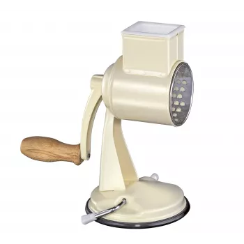 Ralador de tambor Zassenhaus Classic Cream – ralador rotativo de 3 tambores com tambores de aço inoxidável, base de sucção, manivela ergonómica