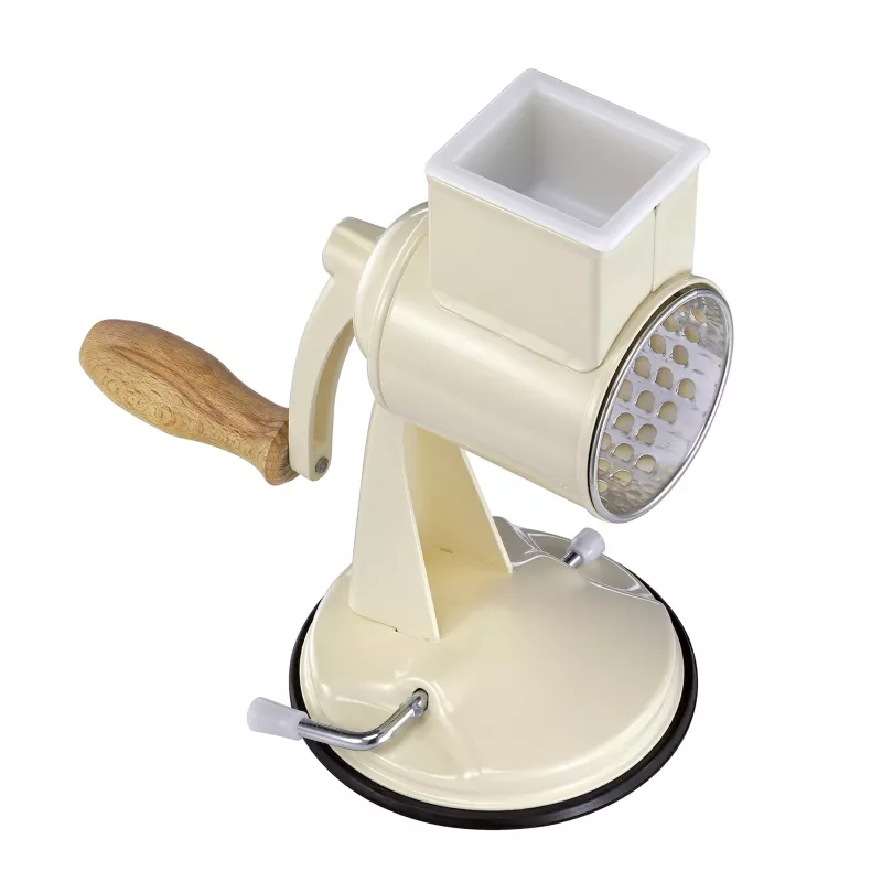 Ralador de tambor Zassenhaus Classic Cream – ralador rotativo de 3 tambores com tambores de aço inoxidável, base de sucção, manivela ergonómica