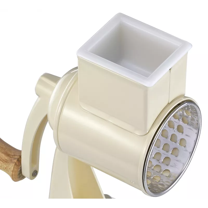 Ralador de tambor Zassenhaus Classic Cream – ralador rotativo de 3 tambores com tambores de aço inoxidável, base de sucção, manivela ergonómica