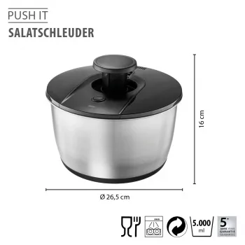 GEFU PUSH IT centrifugadora de salada em aço inoxidável