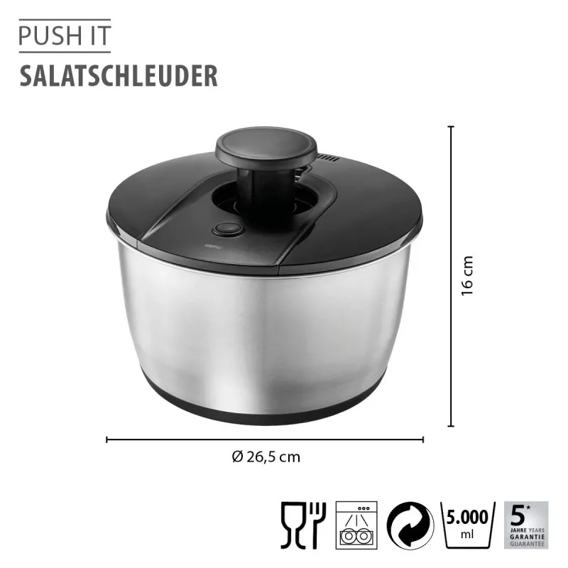 GEFU PUSH IT centrifugadora de salada em aço inoxidável