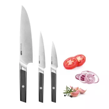 GEFU ACURO conjunto de 3 facas - faca de cozinha, faca multiusos e faca de descascar
