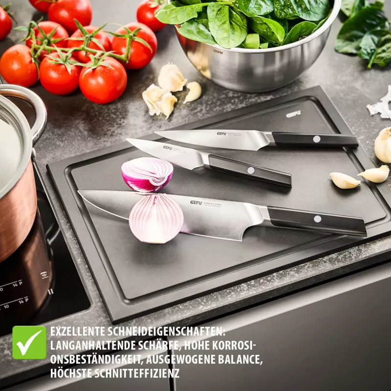 GEFU ACURO conjunto de 3 facas - faca de cozinha, faca multiusos e faca de descascar