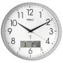 Mebus 19422 relógio de parede radiocontrolado, analógico, mostrador branco, caixa prateada, 30 cm