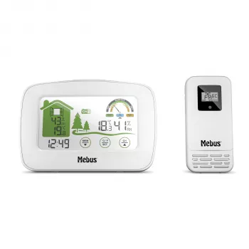 MEBUS 40903 Estação meteorológica radiocontrolada com sensor exterior, ecrã LCD, relógio radiocontrolado DCF, previsão meteorológica, fase da lua, preto